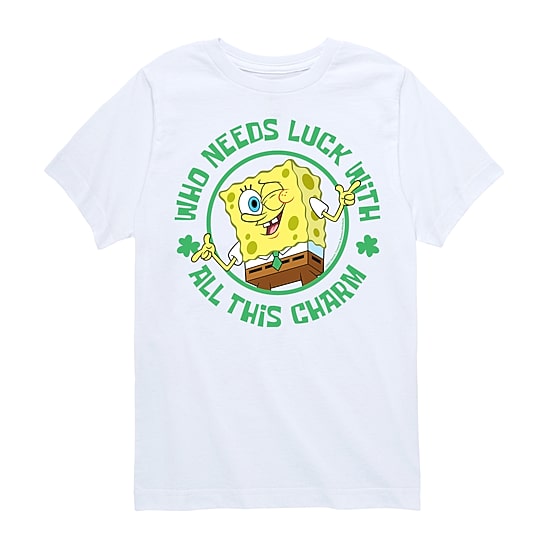 Who Needs Luck St. Patrick'S Day Little & Big Kid Boys Crew Neck Short Sleeve Regular Fit Spongebob Graphic T-Shirt