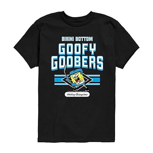 Hockey Champions Goofy Goobers Little & Big Kid Boys Crew Neck Short Sleeve Regular Fit Spongebob Graphic T-Shirt, Small, Black