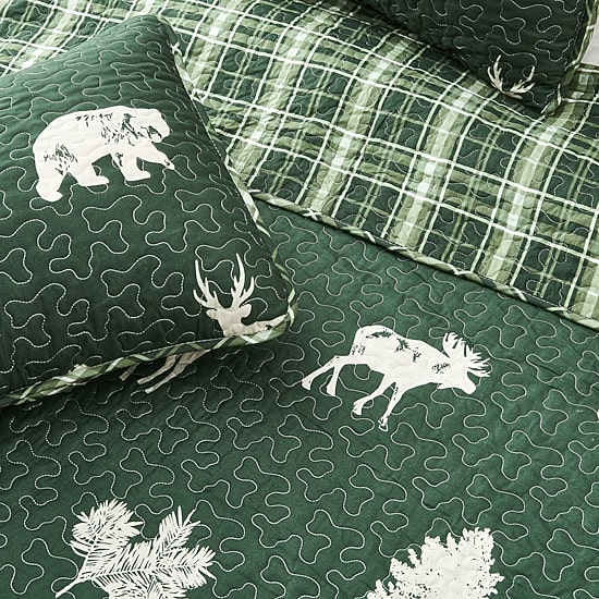 Linery Deers Trees Reversible Quilt Set