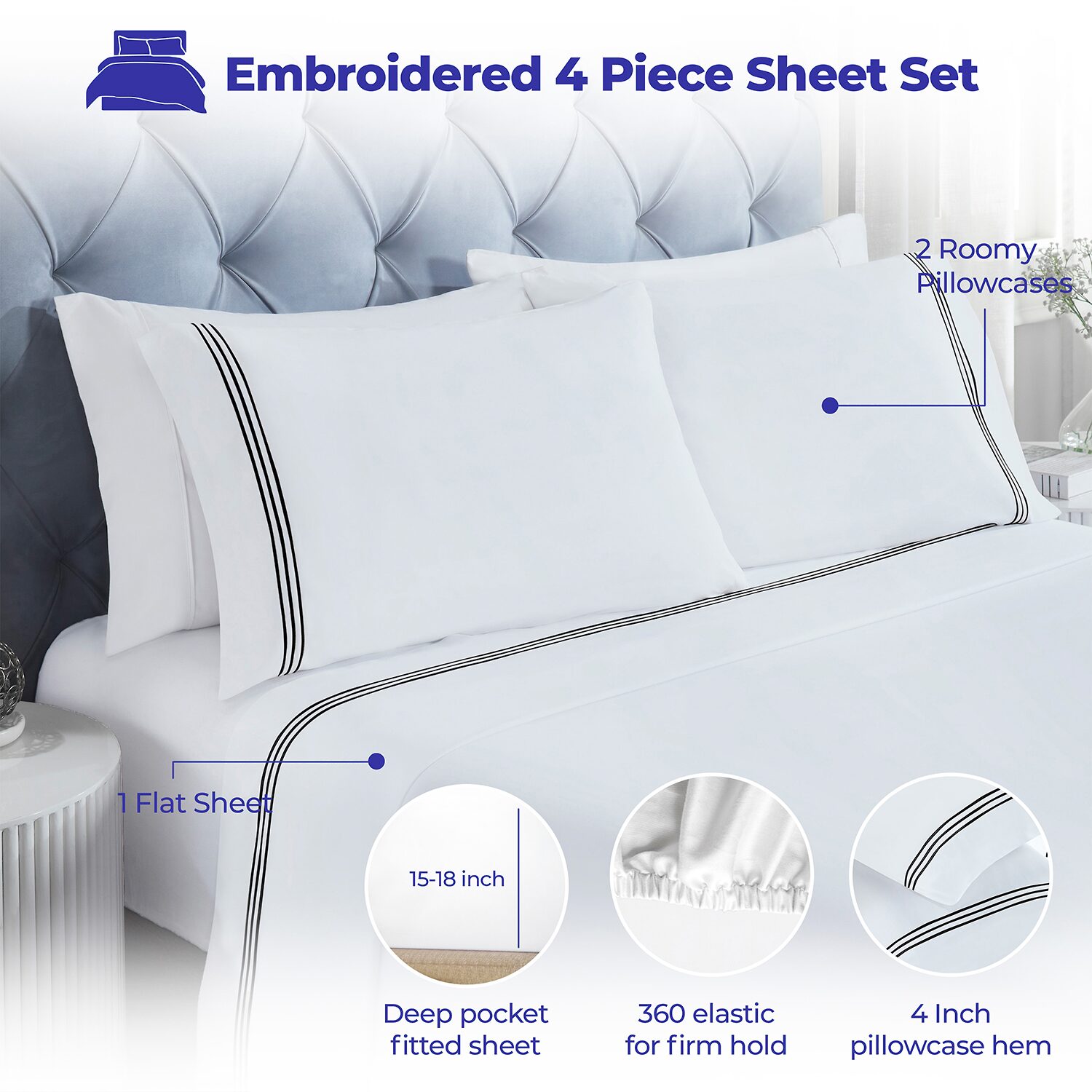 SUPERIOR® Brandon Embroidered Cotton Modern 320tc Deep Pocket Sheet Set