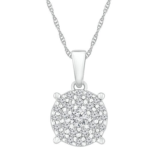 Womens 1/4 CT. T.W. Natural White Diamond 10K Gold Round 18 Inch Pendant Necklace