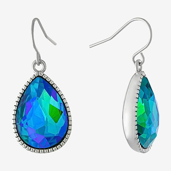 Sparkle Allure Silver Reflections Womens Blue Crystal Pure Silver Over Brass Pear Drop Earrings