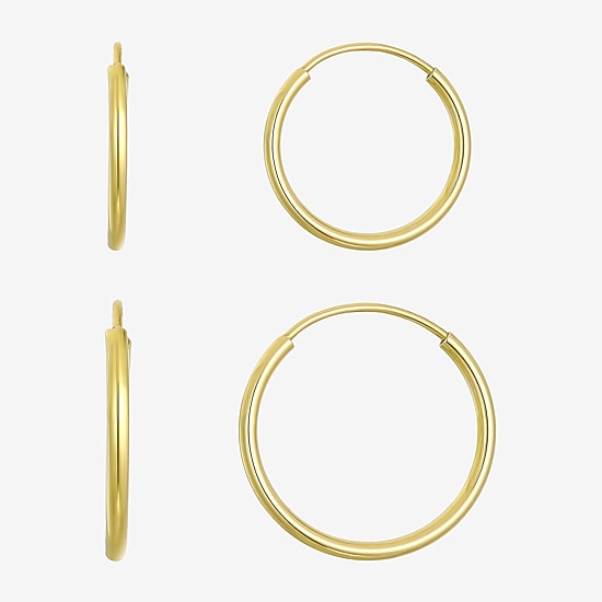 Womens 10K Gold 2 Pair Earring Set