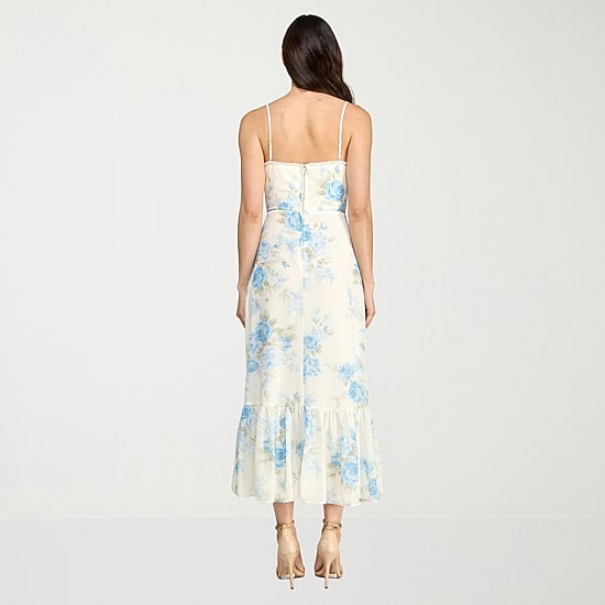 City Triangle Womens Juniors Midi Sweetheart Neck Sleeveless Floral A-Line Dress
