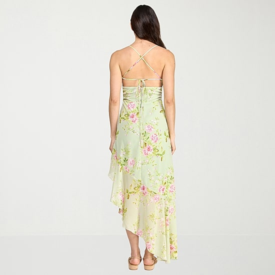 City Triangle Womens Juniors High-Low Sweetheart Neck Sleeveless Chiffon Floral Fit + Flare Dress