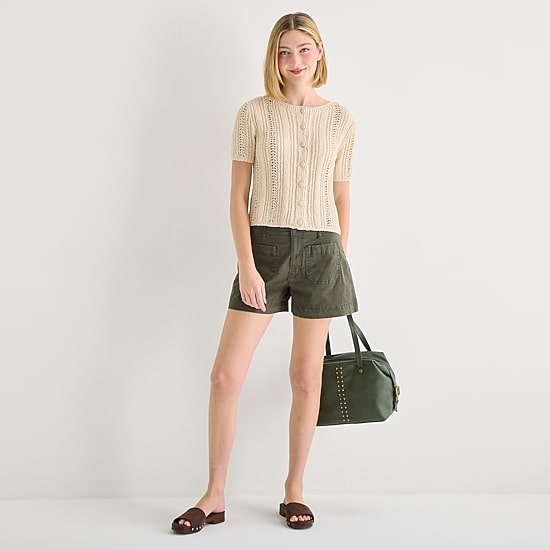 a.n.a Womens Crew Neck Short Sleeve Button Cardigan