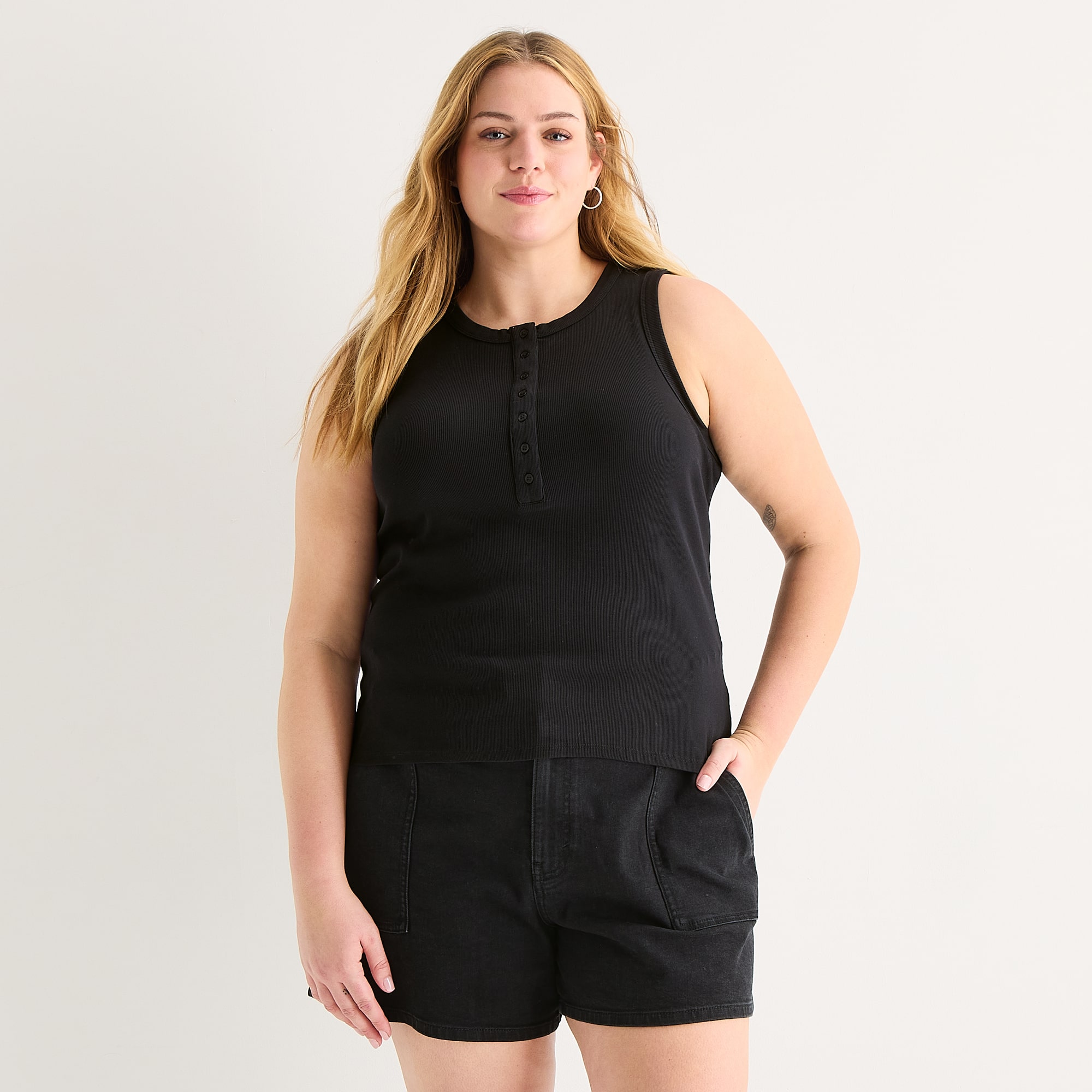 a.n.a Womens Plus Henley Neck Sleeveless Tank Top