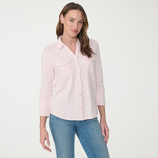 Gloria Vanderbilt Ashten Womens 3/4 Sleeve Regular Fit Button-Down Shirt