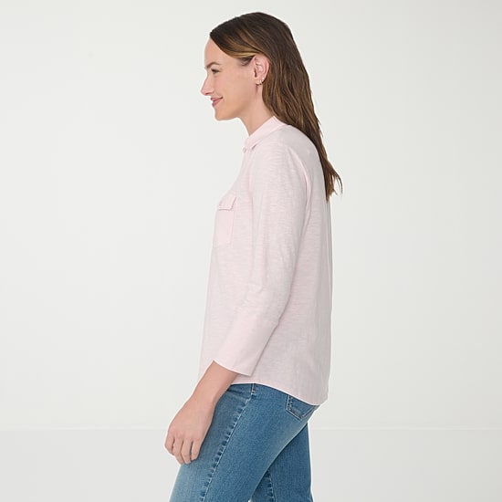 Gloria Vanderbilt Ashten Womens 3/4 Sleeve Regular Fit Button-Down Shirt