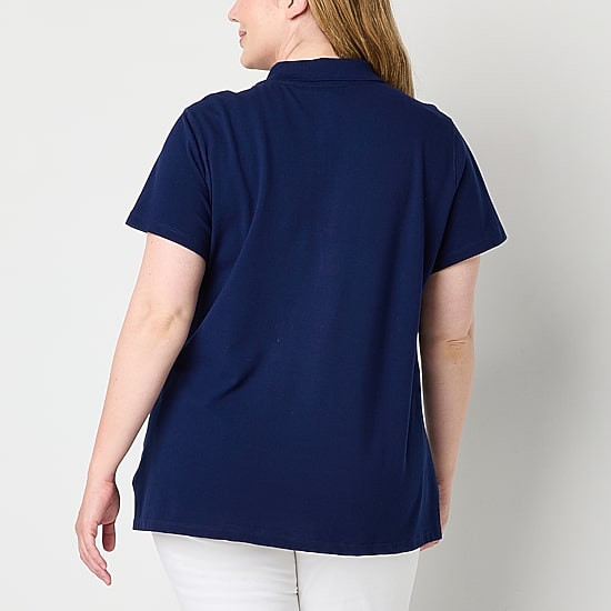 St. John's Bay Womens Plus Adaptive Short Sleeve Easy-on + Easy-off Polo Shirt