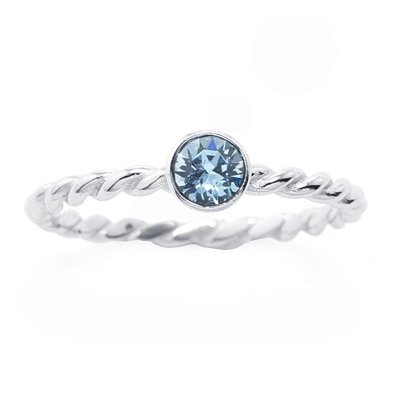 Silver Treasures Womens Blue Crystal Sterling Silver Delicate Band