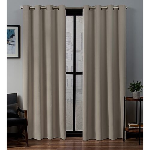 Exclusive Home Sateen Twill Woven Blackout Grommet Top Curtain Panel Pair, 52" x 84" - Stone