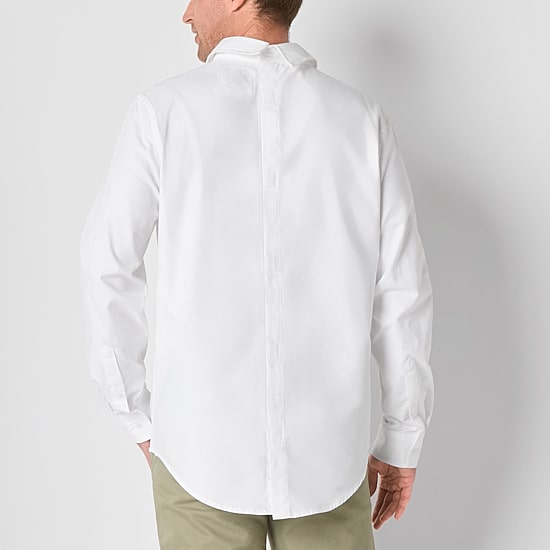 St. John's Bay Performance Oxford Mens Easy-on + Easy-off Seated Wear Long Sleeve Classic Fit Button-Down Shirt