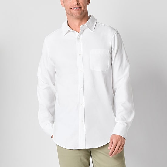 St. John's Bay Performance Oxford Mens Easy-on + Easy-off Seated Wear Long Sleeve Classic Fit Button-Down Shirt