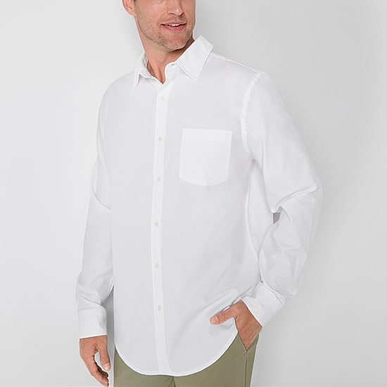 St. John's Bay Performance Oxford Mens Easy-on + Easy-off Seated Wear Long Sleeve Classic Fit Button-Down Shirt