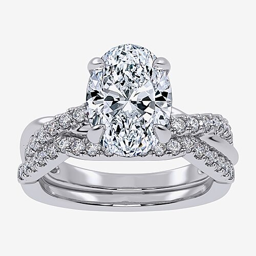 (G-H / Si1-Si2) Womens 2 1/2 CT. T.W. Lab Grown White Diamond 14K Gold Oval Side Stone Engagement Ring, 6, White