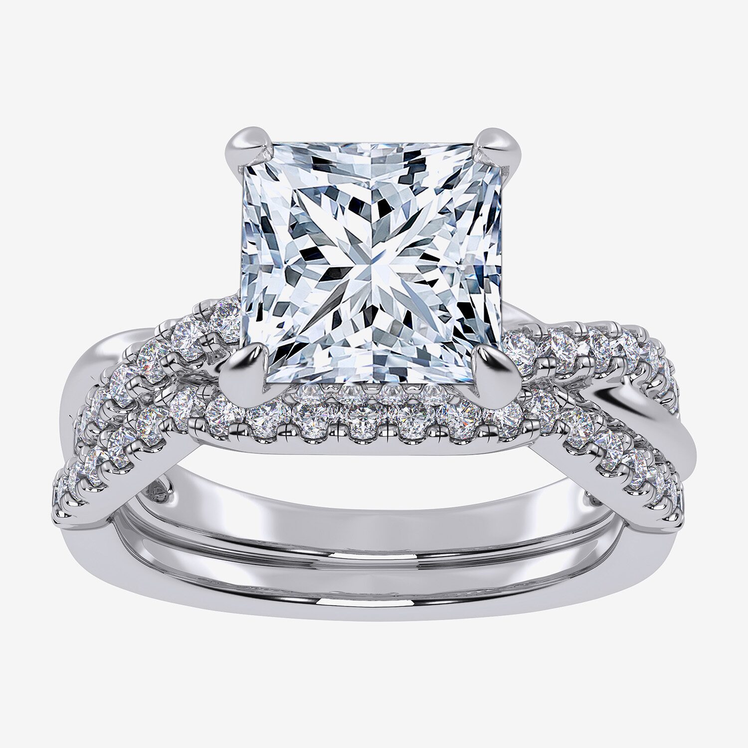 (G-H / Si1-Si2) Womens 2 1/2 CT. T.W. Lab Grown White Diamond 14K Gold Side Stone Engagement Ring