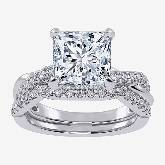 (G-H / Si1-Si2) Womens 2 1/2 CT. T.W. Lab Grown White Diamond 14K Gold Side Stone Engagement Ring