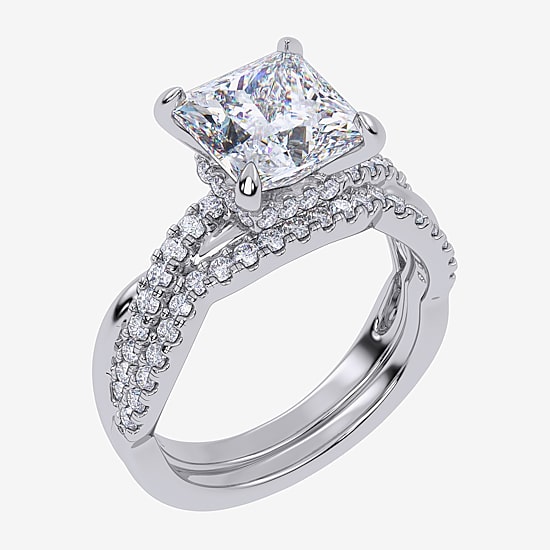 (G-H / Si1-Si2) Womens 2 1/2 CT. T.W. Lab Grown White Diamond 14K Gold Side Stone Engagement Ring