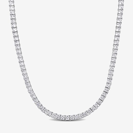 Mens White Sapphire Sterling Silver 20 Inch Tennis Necklace