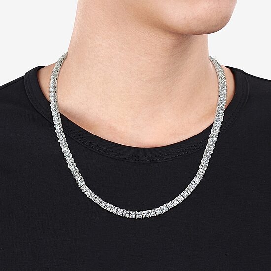 Mens White Sapphire Sterling Silver 20 Inch Tennis Necklace
