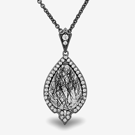 Enchanted Disney Fine Jewelry Womens 1 1/4 CT. T.W. Genuine Black Quartz Sterling Silver 16 Inch Pendant Necklace