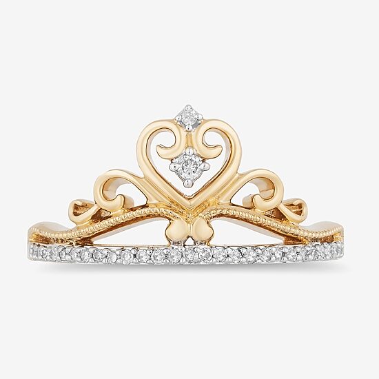Enchanted Disney Fine Jewelry Womens 1/10 CT. T.W. Natural White Diamond 10K Rose Gold Over Silver Sterling Silver Princess Cocktail Ring