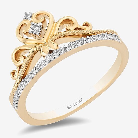 Enchanted Disney Fine Jewelry Womens 1/10 CT. T.W. Natural White Diamond 10K Rose Gold Over Silver Sterling Silver Princess Cocktail Ring