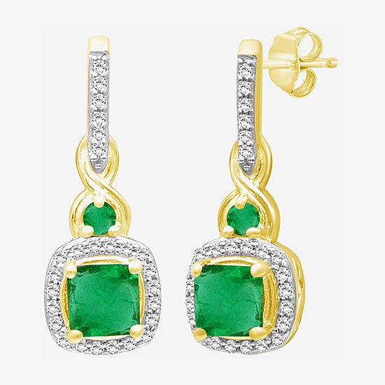 Womens Gemstone & 1/6 CT. T.W. Natural Diamond 10K Gold Drop Earrings