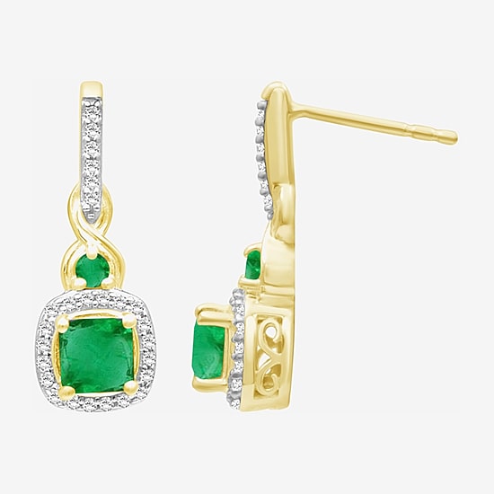 Womens Gemstone & 1/6 CT. T.W. Natural Diamond 10K Gold Drop Earrings