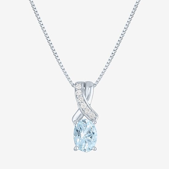 Womens Genuine Blue Aquamarine Sterling Silver Oval 18 Inch Pendant Necklace