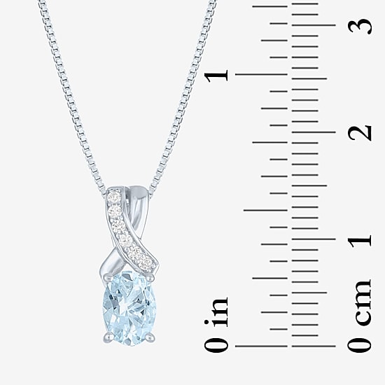 Womens Genuine Blue Aquamarine Sterling Silver Oval 18 Inch Pendant Necklace