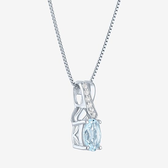 Womens Genuine Blue Aquamarine Sterling Silver Oval 18 Inch Pendant Necklace