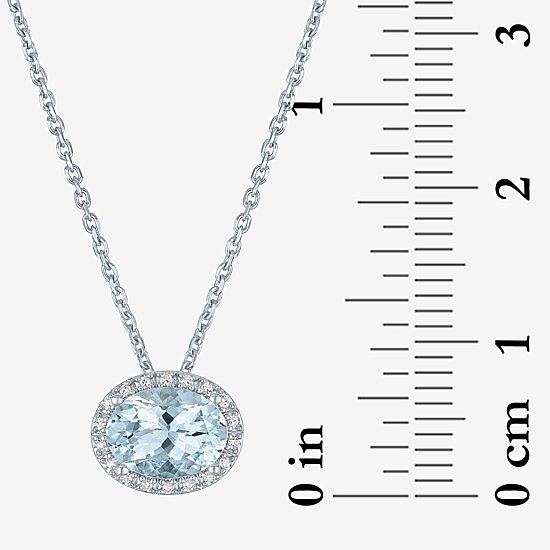 Womens Diamond Accent Genuine Blue Aquamarine Sterling Silver Oval 16 Inch Pendant Necklace
