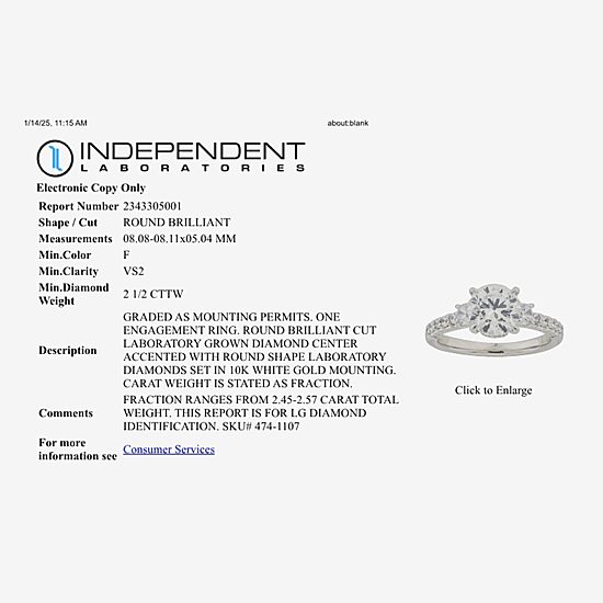 Love Lives Forever (F / Vs2) Womens 2 1/2 CT. T.W. Lab Grown White Diamond 10K Gold Round Side Stone Eternity Engagement Ring