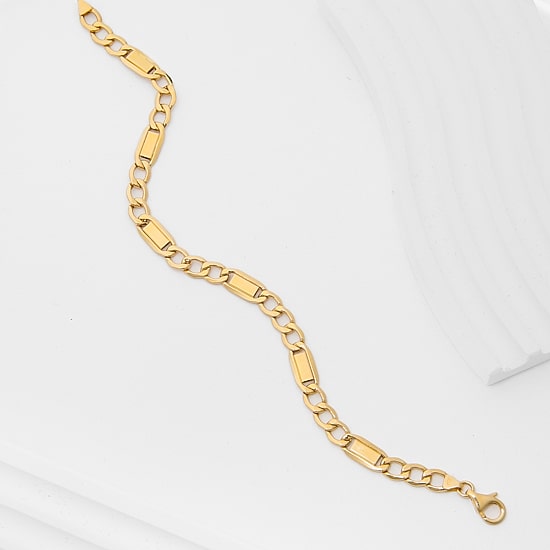 Made in Italy Unisex Adult 10K Gold 8 1/2 Inch Hollow Link Chain Bracelet