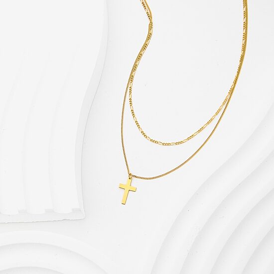 Made in Italy Womens 14K Gold Cross 17 Inch Pendant Necklace