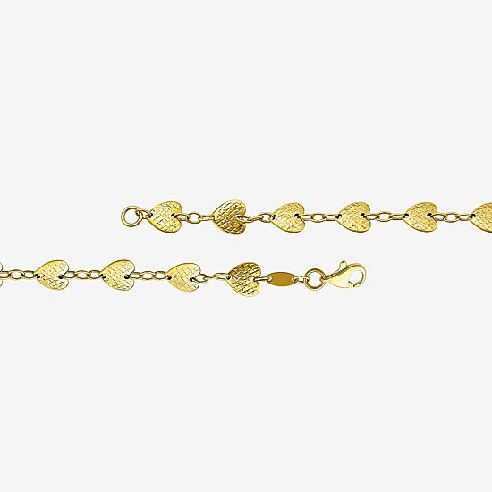 Womens 10K Gold Heart Charm Bracelet