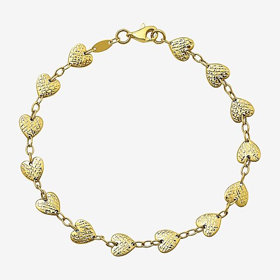 Womens 10K Gold Heart Charm Bracelet