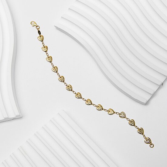 Womens 10K Gold Heart Charm Bracelet