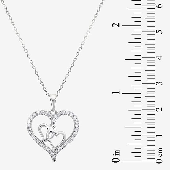 Diamonart Womens White Cubic Zirconia Sterling Silver Heart 18 Inch Pendant Necklace