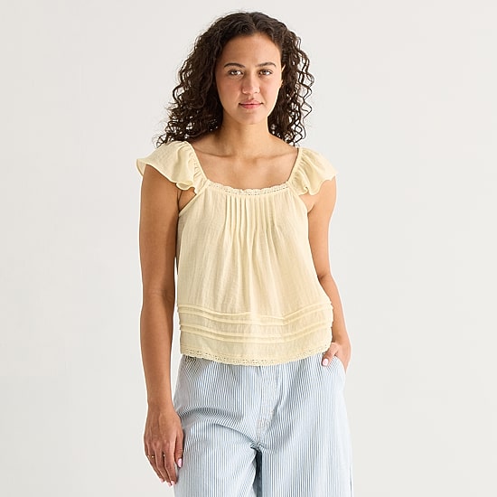 A.N.A Womens Square Neck Short Sleeve Blouse