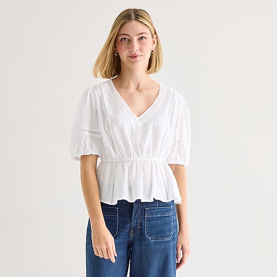 a.n.a Womens V Neck 3/4 Sleeve Blouse
