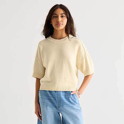 Ana Womens Crew Neck Short Sleeve Pullover Sweater In White