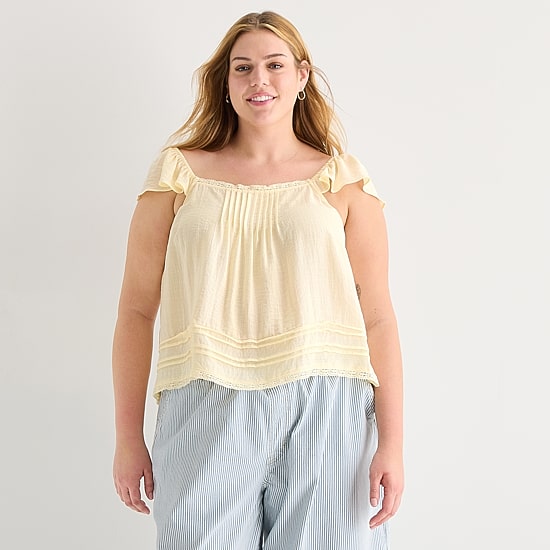 a.n.a Womens Plus Square Neck Short Sleeve Lace Blouse