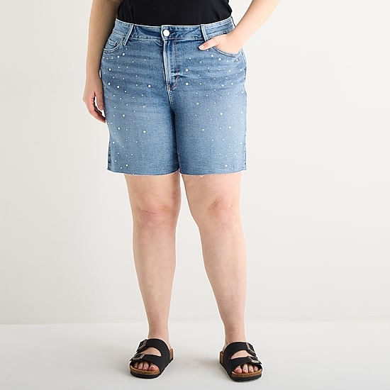 A.N.A Embellished Womens Plus High Rise 5" Denim Short