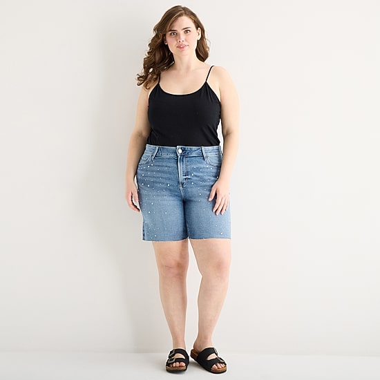 A.N.A Embellished Womens Plus High Rise 5" Denim Short
