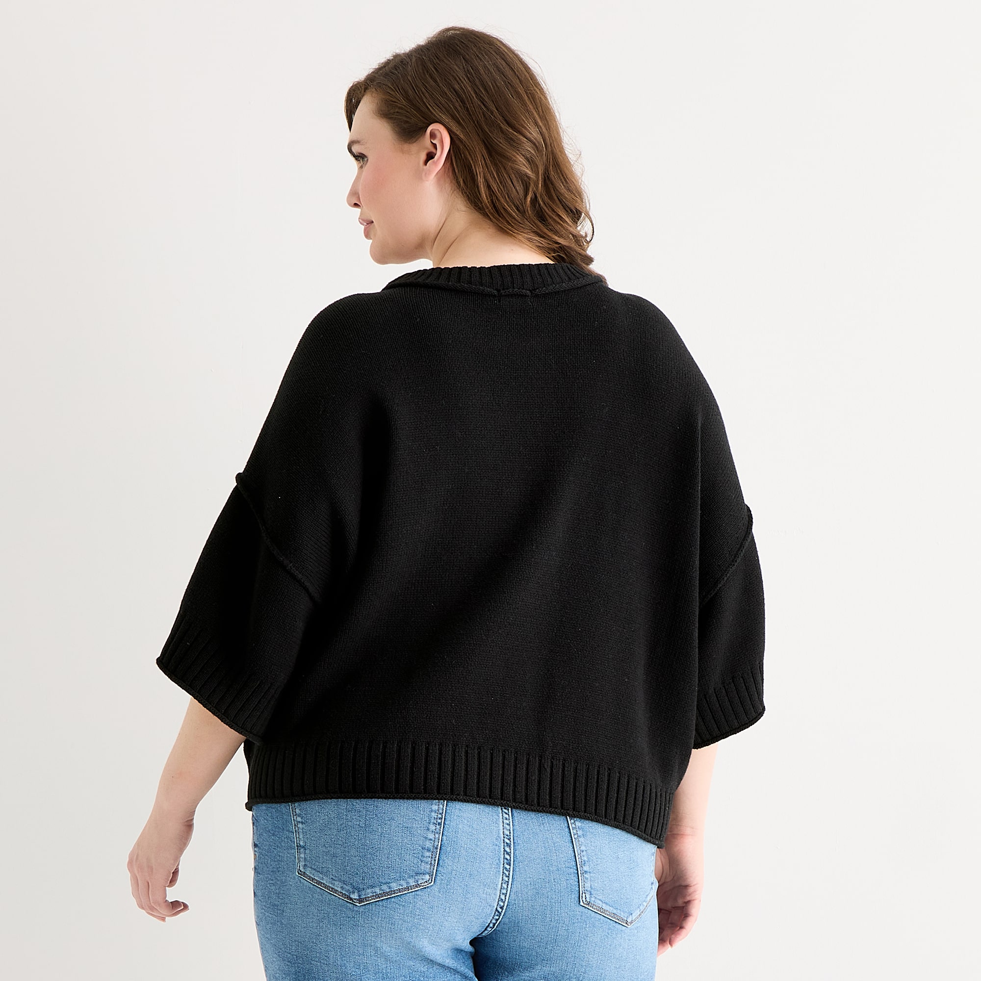 a.n.a Womens Plus Crew Neck Short Sleeve Pullover Sweater