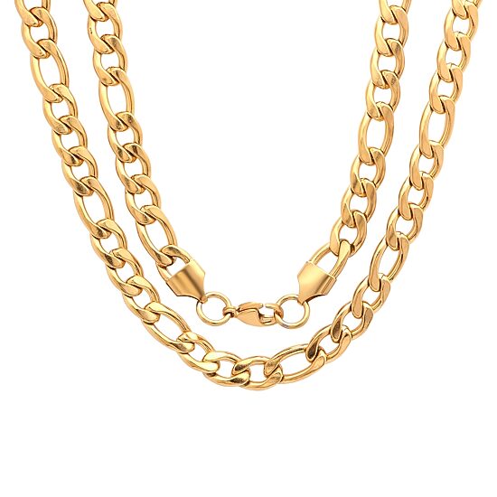 Steeltime Mens 18K Gold Over Stainless Steel 24 Inch Figaro Chain Necklace