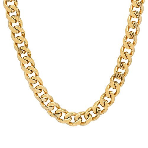 Steeltime Mens 18K Gold Over Stainless Steel 24 Inch Curb Chain Necklace, One Size